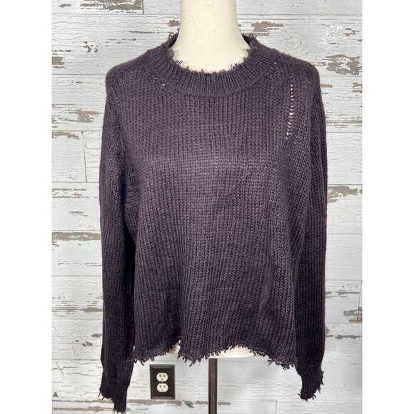 WOODEN SHIPS BY PAOLA BUENDIA Oliver Distressed Sweater Black Plum Sz S/M NWT - Picture 1 of 6